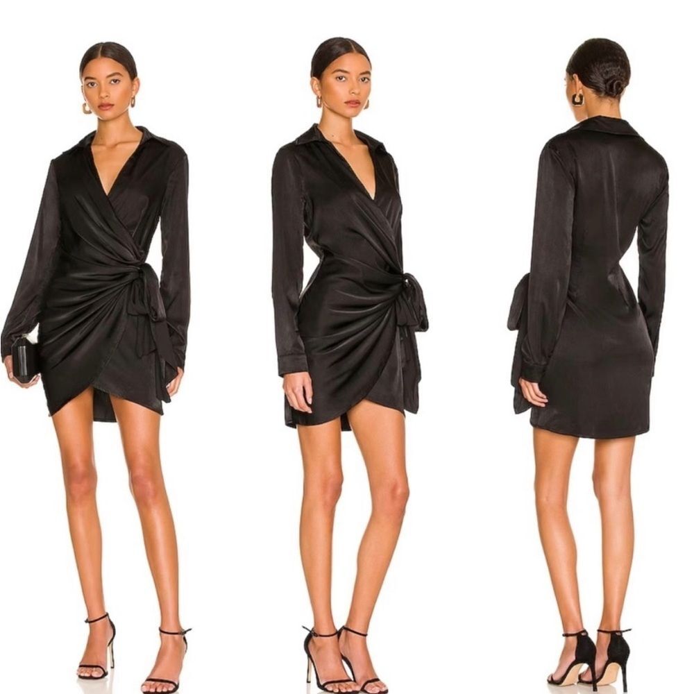 superdown sophie draped satin wrap long sleeve mini dress